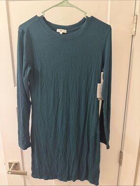 bp Teal Ribbed Long-Sleeve Knit Dress